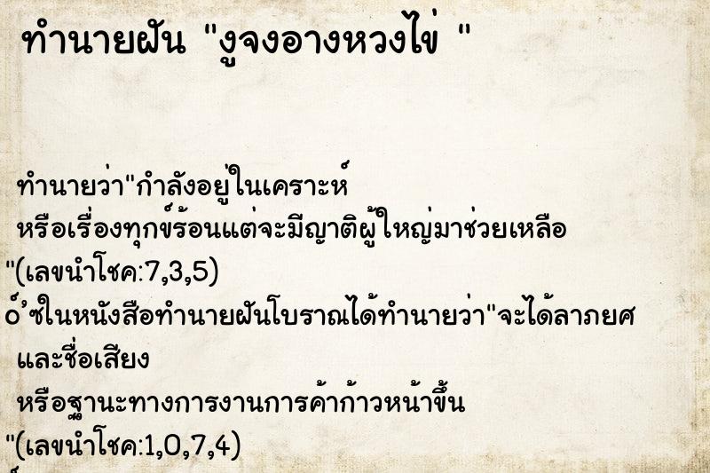 ทำนายฝัน งูจงอางหวงไข่ 